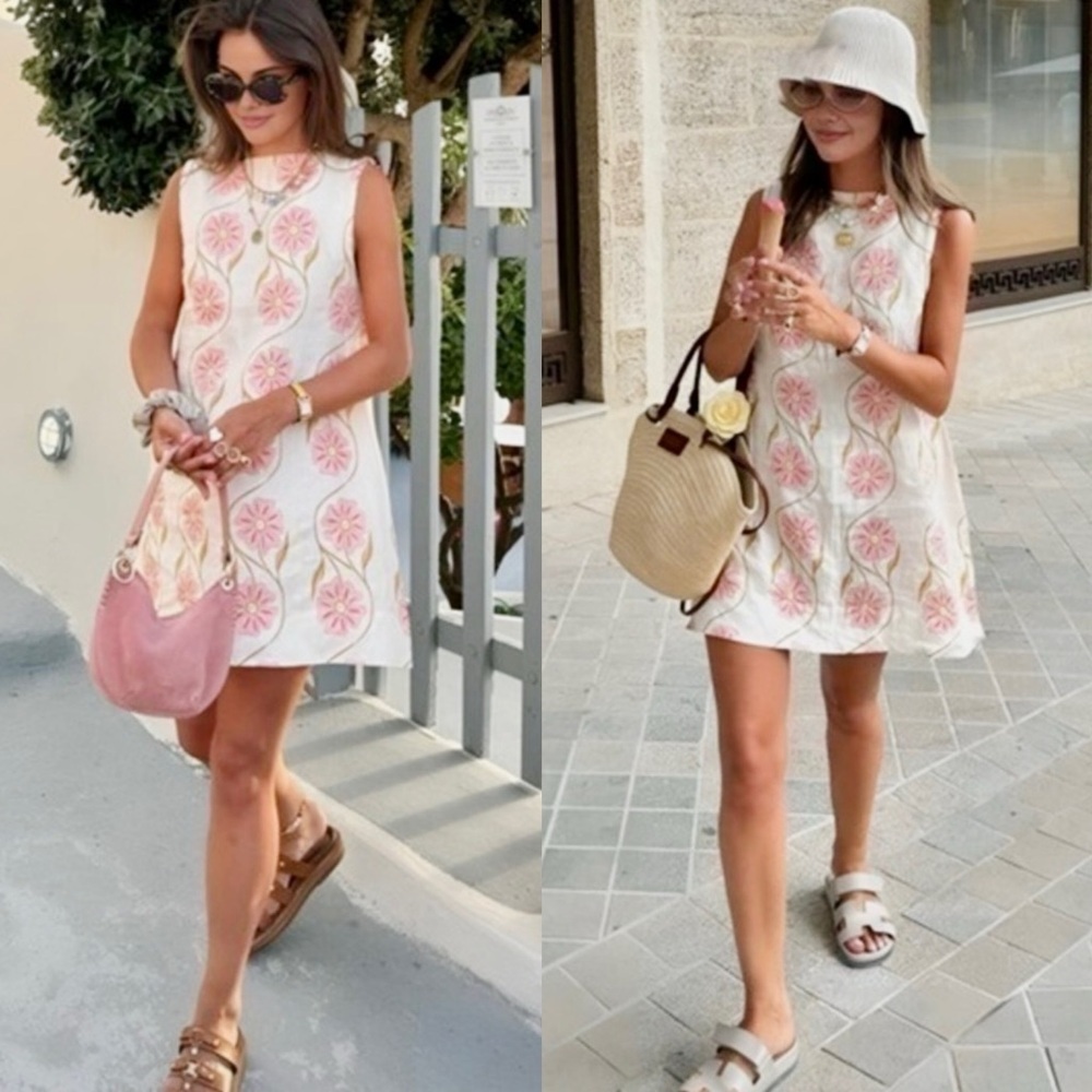 Commense Pink and White Floral Mini Dress